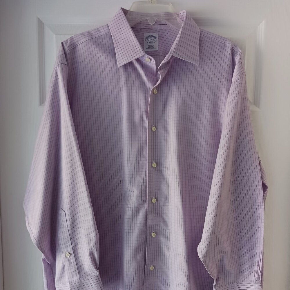 Brooks Brothers Men's Long Sleeve Shirt 346 Regular Mauve Check Size 17 2/3